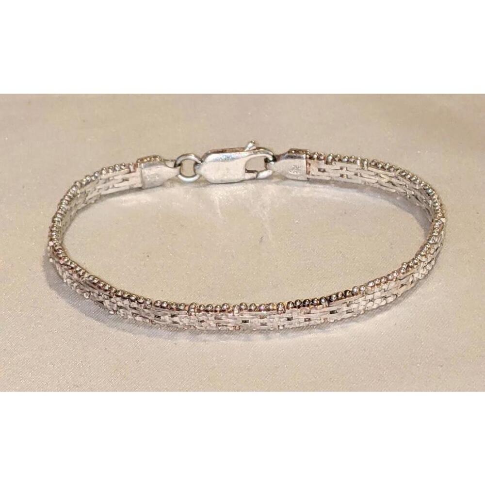 Stunning Vintage Art Deco 925 Sterling Silver Bracelet GLO Italy 7" x 3/16"